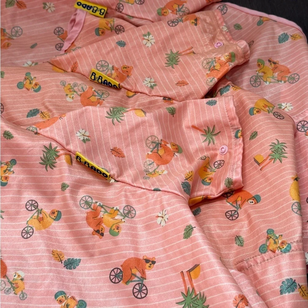 Bibado Pink Kids Bear Full Length Short Sleeve Bibs Toddler Girls - 3 BIBS